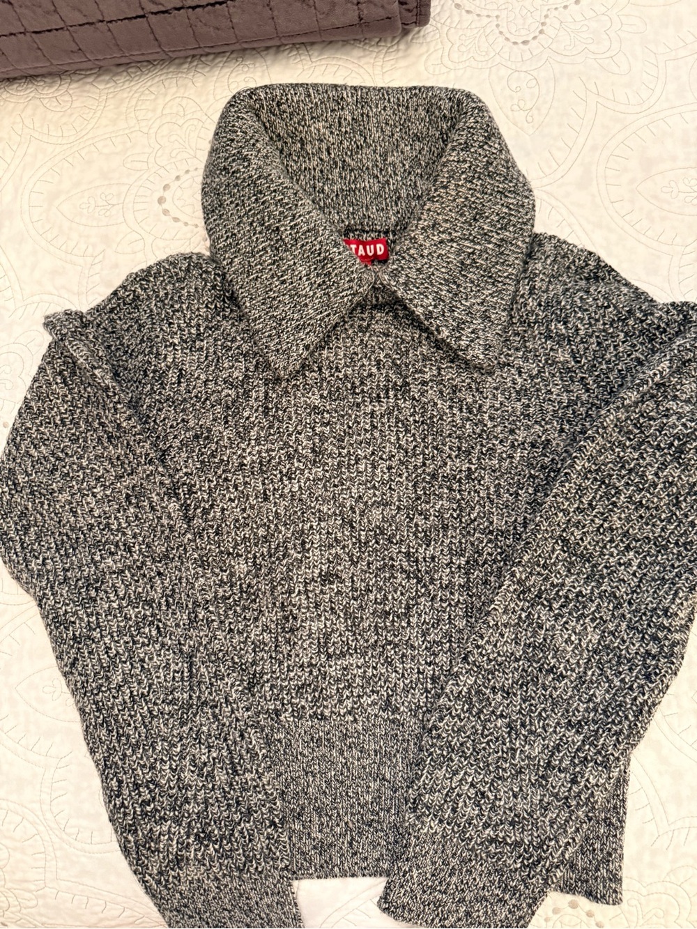 STAUD Women's Gray Marled Turtleneck Sweater with Folded Collar